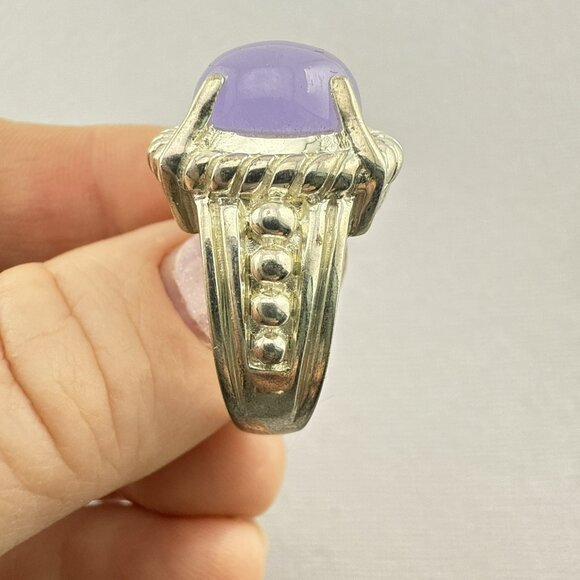 Judith Ripka Ring Purple Lavender Jade Cabochon Sterling Silver size 8 Oval 925 - Picture 8 of 14